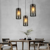Modern Retro Cylindrical Hollow Iron Black Industrial Style Pendant Light for Kitchen and Dining Room