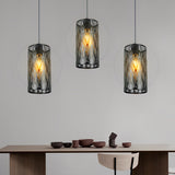 Modern Retro Cylindrical Hollow Iron Black Industrial Style Pendant Light for Kitchen and Dining Room