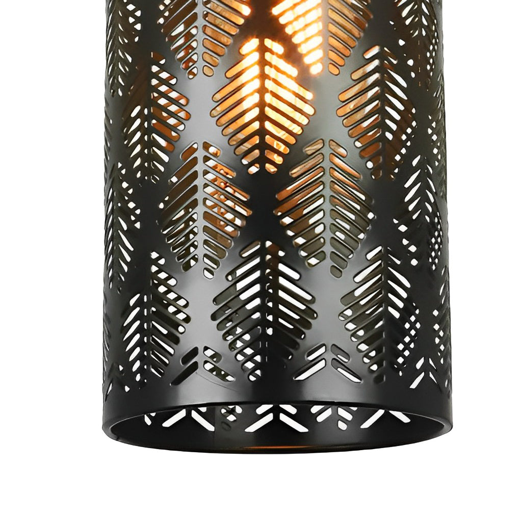 Modern Retro Cylindrical Hollow Iron Black Industrial Style Pendant Light for Kitchen and Dining Room