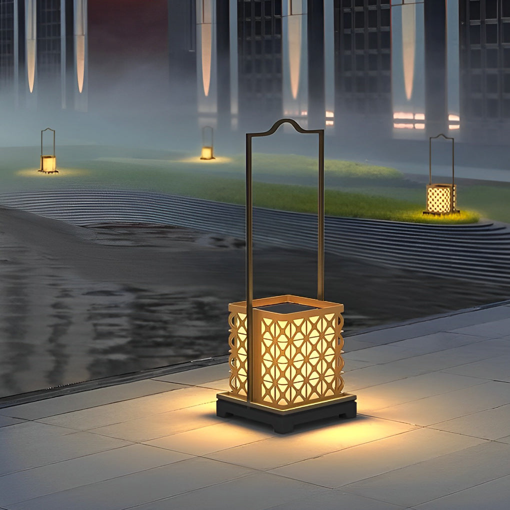 Modern Retro Solar Powered Outdoor Lantern Waterproof LED Lawn Light with Portable Handle