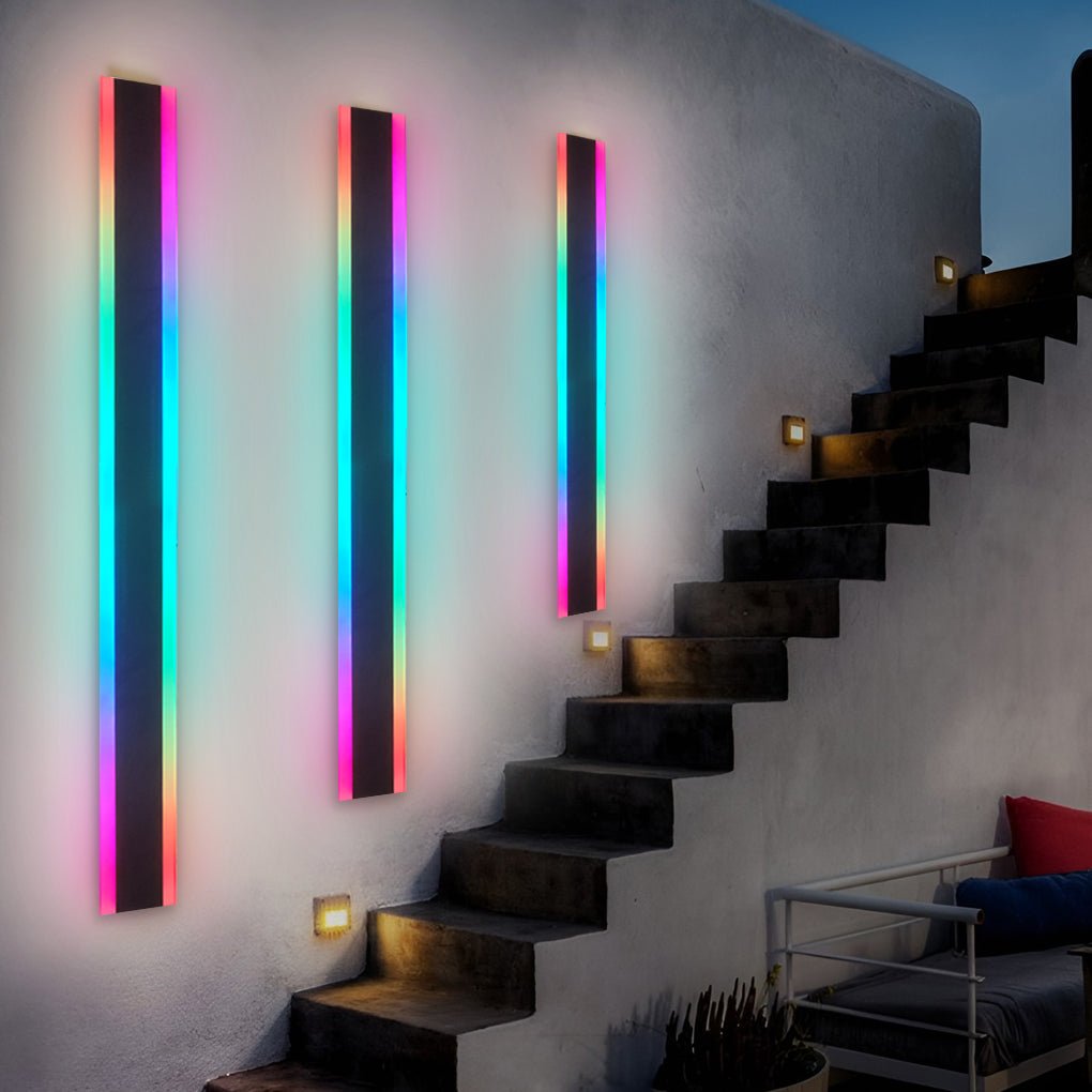 Modern RGB LED Long Strip Outdoor Wall Sconce Waterproof Exterior Lighting for Courtyard and Villa