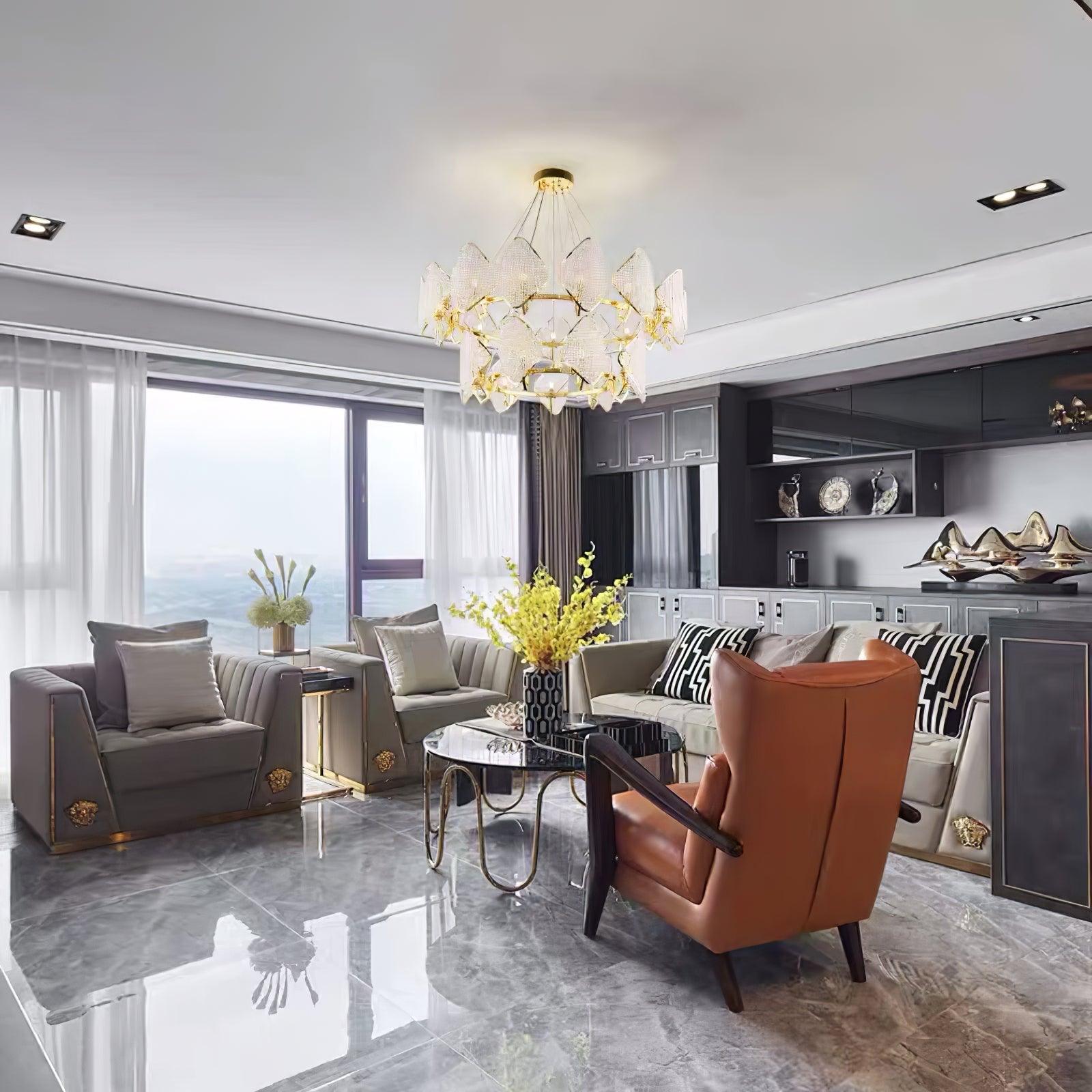 Modern Rhombus Crystal Chandelier Gold Geometric Ring LED Pendant Lighting for Luxury Interiors