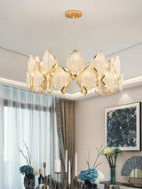 Modern Rhombus Crystal Chandelier Gold Geometric Ring LED Pendant Lighting for Luxury Interiors