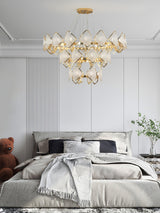 Modern Rhombus Crystal Chandelier Gold Geometric Ring LED Pendant Lighting for Luxury Interiors