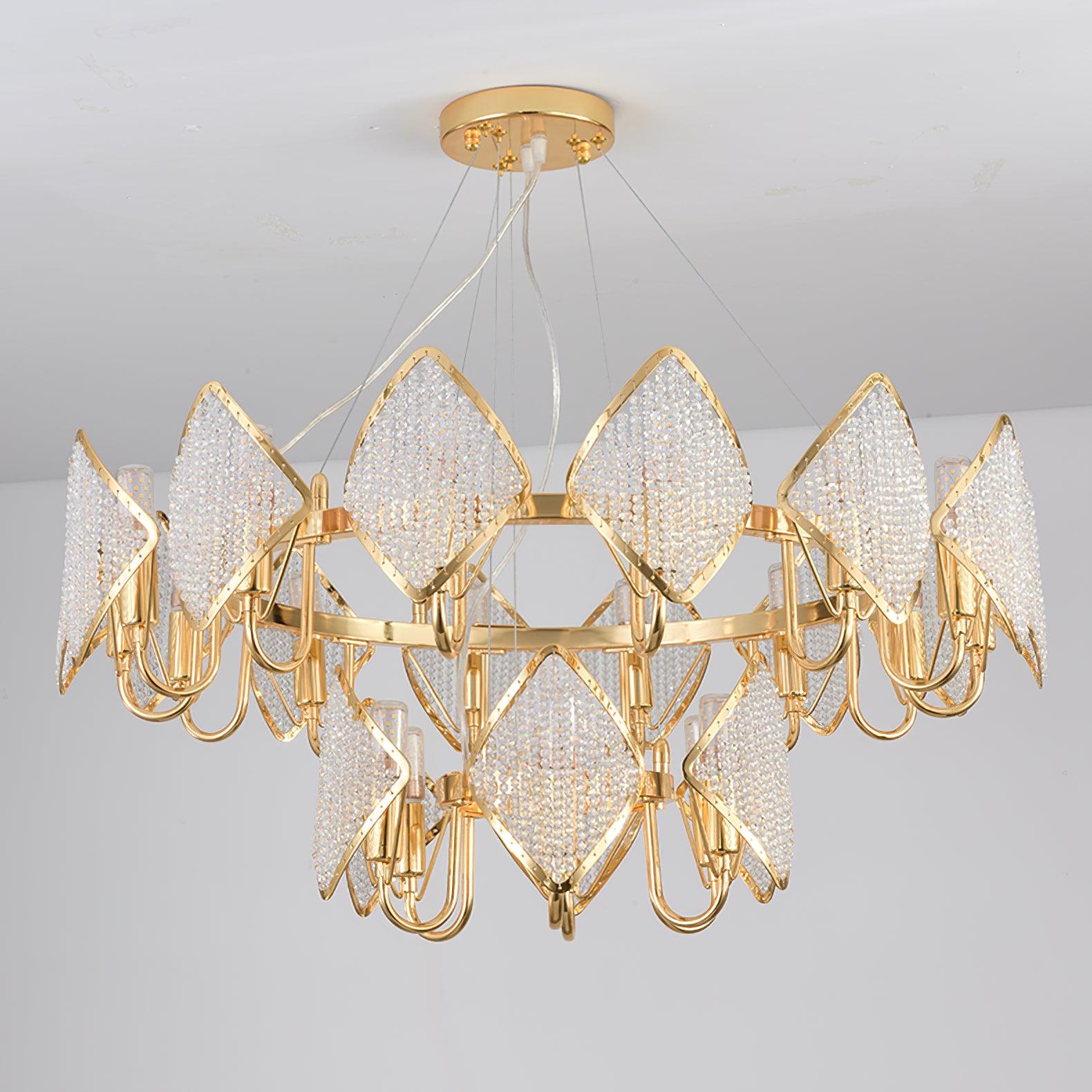 Modern Rhombus Crystal Chandelier Gold Geometric Ring LED Pendant Lighting for Luxury Interiors