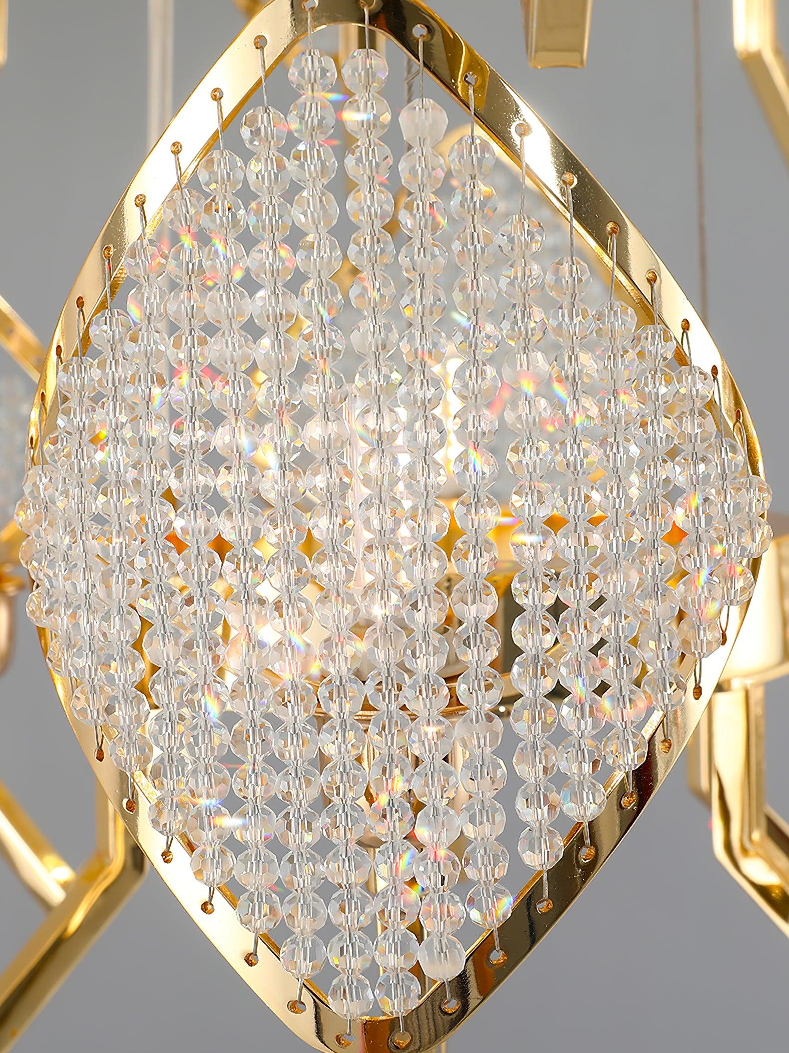 Modern Rhombus Crystal Chandelier Gold Geometric Ring LED Pendant Lighting for Luxury Interiors