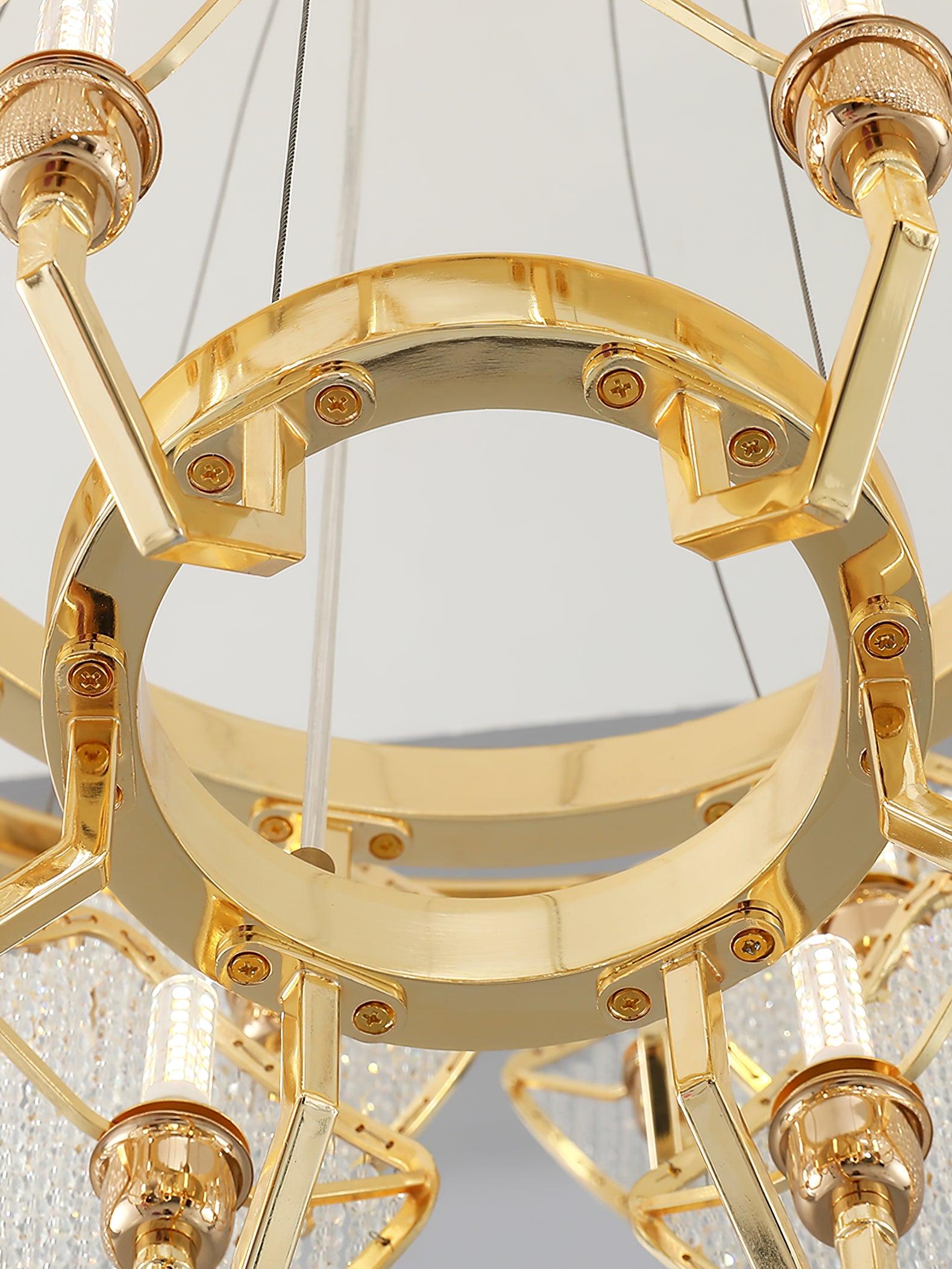 Modern Rhombus Crystal Chandelier Gold Geometric Ring LED Pendant Lighting for Luxury Interiors