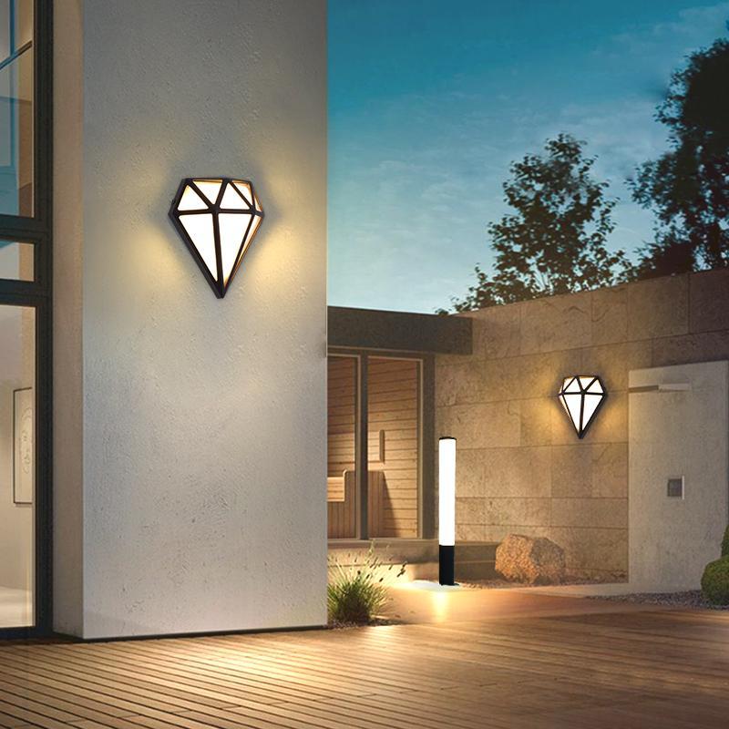 Modern Rhombus Diamond LED Outdoor Wall Light Waterproof Exterior Porch Sconce in White