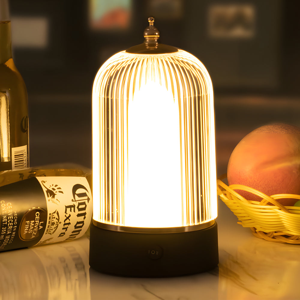 Modern Ribbed Glass Lantern LED Table Lamp Dimmable Bedside Ambient Lighting for Living Room and Bedroom