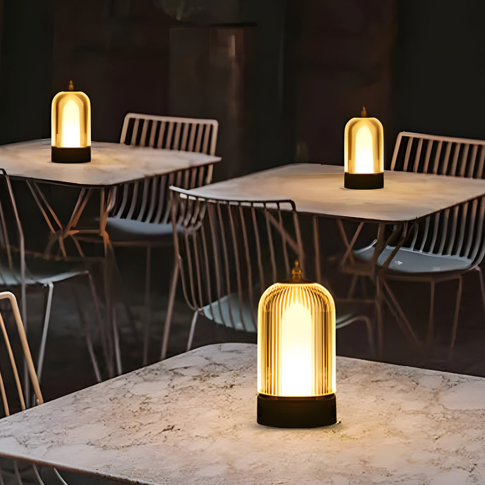 Modern Ribbed Glass Lantern LED Table Lamp Dimmable Bedside Ambient Lighting for Living Room and Bedroom