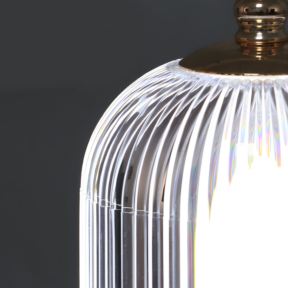 Modern Ribbed Glass Lantern LED Table Lamp Dimmable Bedside Ambient Lighting for Living Room and Bedroom