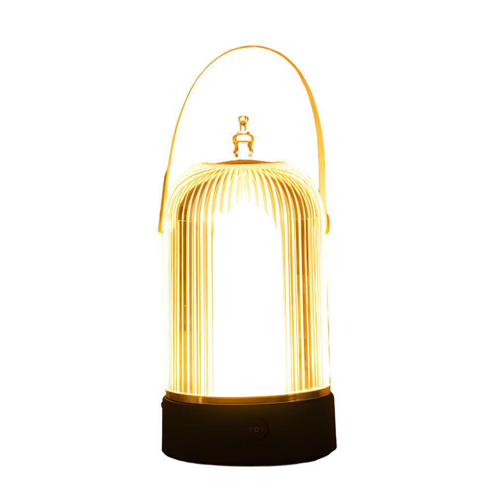 Modern Ribbed Glass Lantern LED Table Lamp Dimmable Bedside Ambient Lighting for Living Room and Bedroom