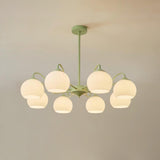 Modern Ribbed Glass Matcha Branch Chandelier with Milky White Shades for Living Dining Room
