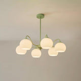 Modern Ribbed Glass Matcha Branch Chandelier with Milky White Shades for Living Dining Room