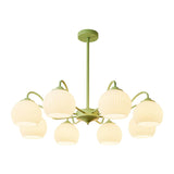 Modern Ribbed Glass Matcha Branch Chandelier with Milky White Shades for Living Dining Room