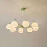Modern Ribbed Glass Matcha Branch Chandelier with Milky White Shades for Living Dining Room