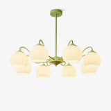 Modern Ribbed Glass Matcha Branch Chandelier with Milky White Shades for Living Dining Room