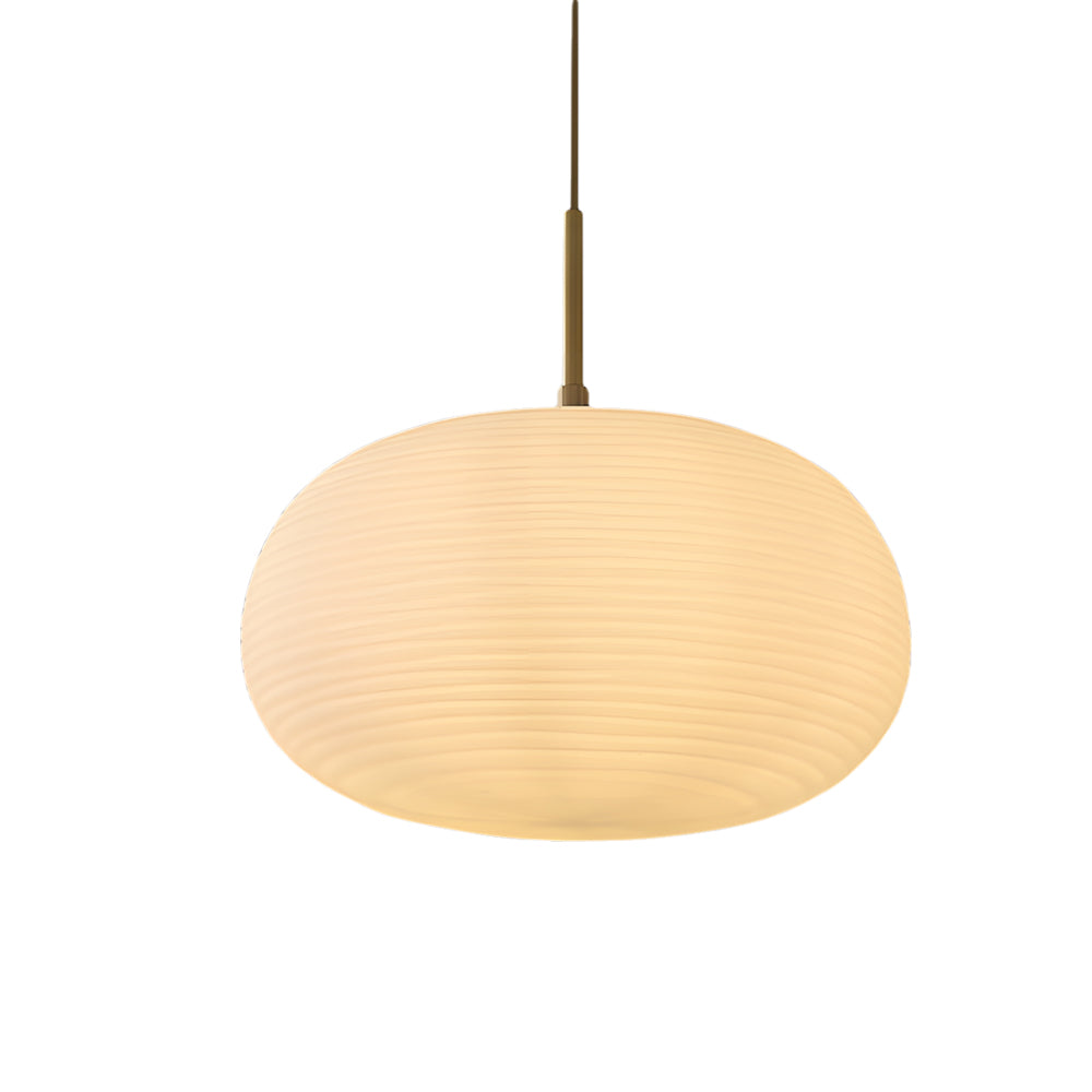 Modern Ribbed White Glass Cocoon Pendant Light Geometric Hanging Lamp with Brass Accents