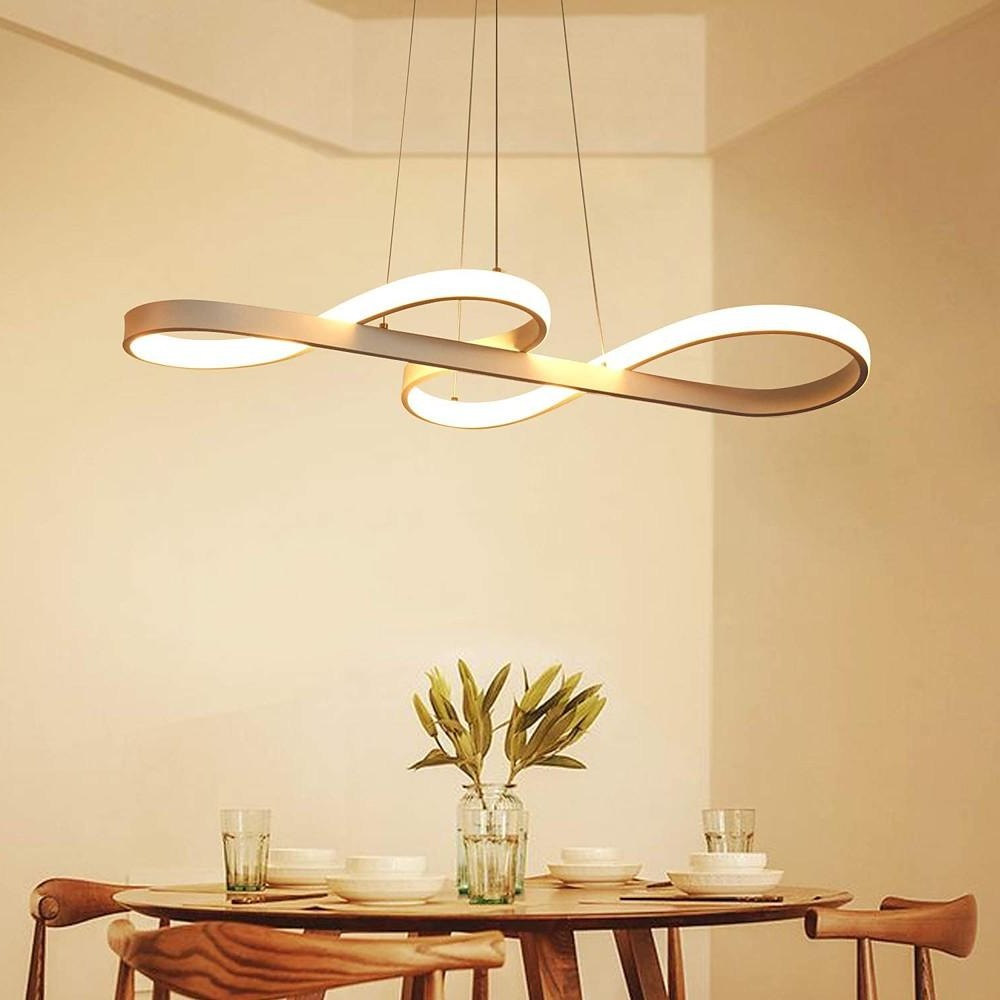 Modern Ribbon LED Pendant Light Geometric Wave Linear Chandelier for Kitchen Island and Dining Room