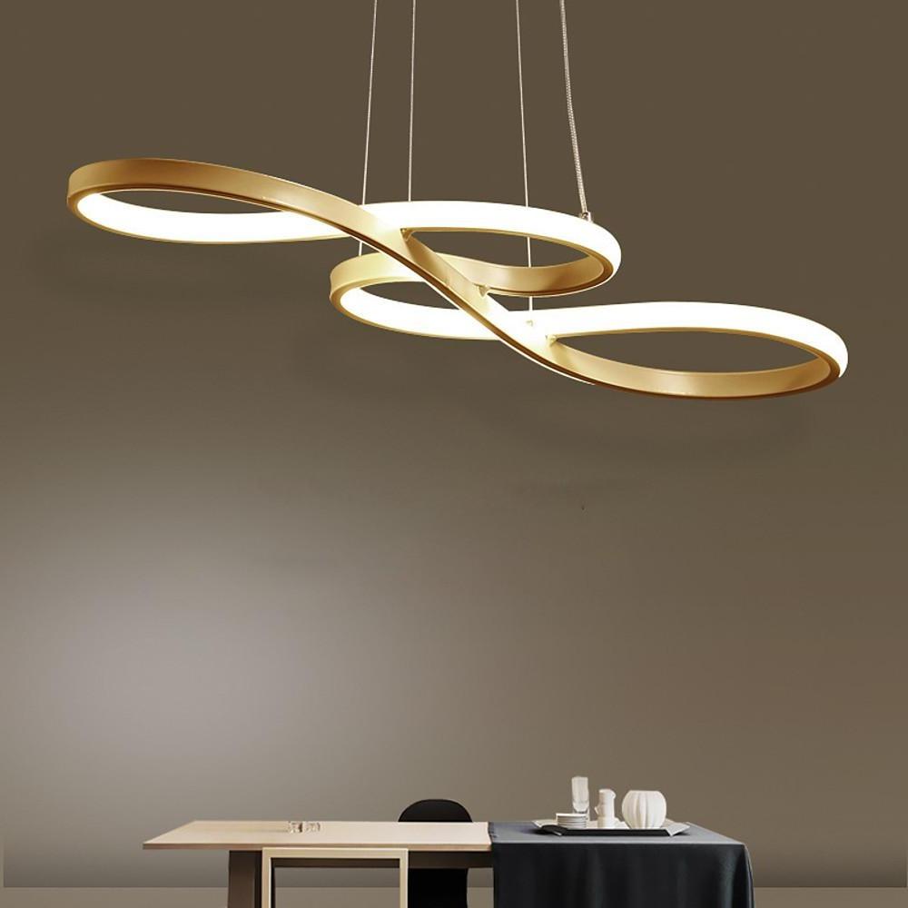 Modern Ribbon LED Pendant Light Geometric Wave Linear Chandelier for Kitchen Island and Dining Room