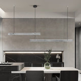 Modern Ribbon Textured LED Linear Pendant Light with Smoke Grey Glass Shade