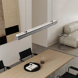 Modern Ribbon Textured LED Linear Pendant Light with Smoke Grey Glass Shade