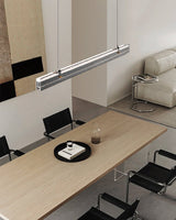 Modern Ribbon Textured LED Linear Pendant Light with Smoke Grey Glass Shade