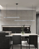 Modern Ribbon Textured LED Linear Pendant Light with Smoke Grey Glass Shade