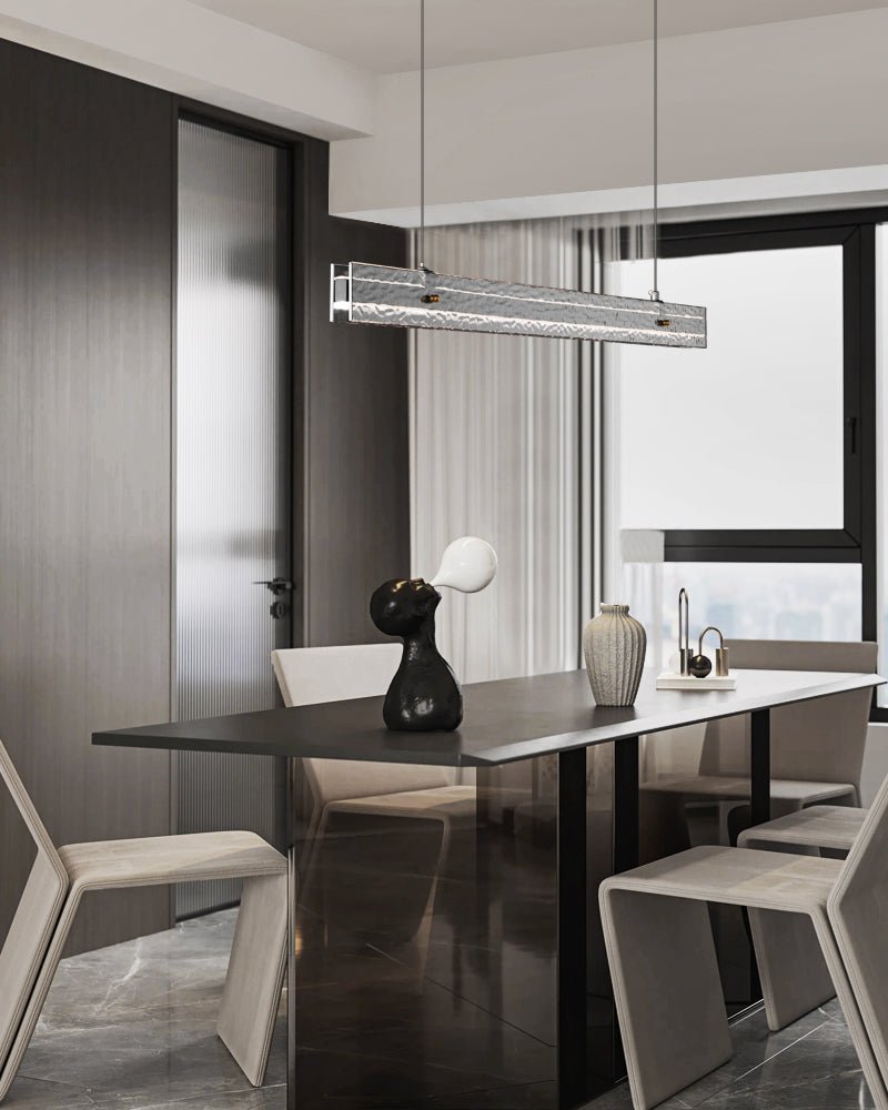Modern Ribbon Textured LED Linear Pendant Light with Smoke Grey Glass Shade