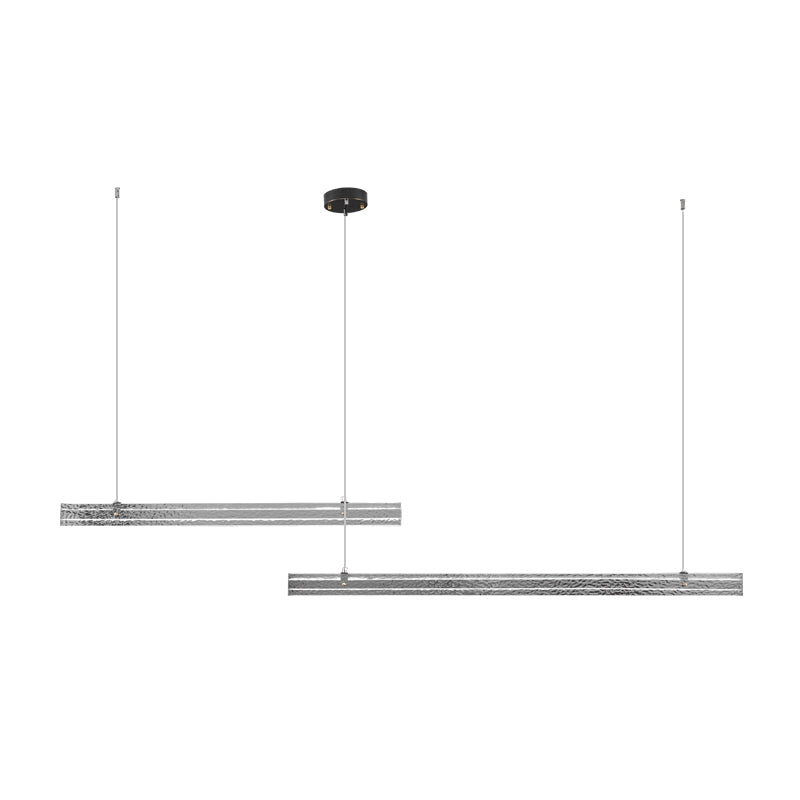 Modern Ribbon Textured LED Linear Pendant Light with Smoke Grey Glass Shade