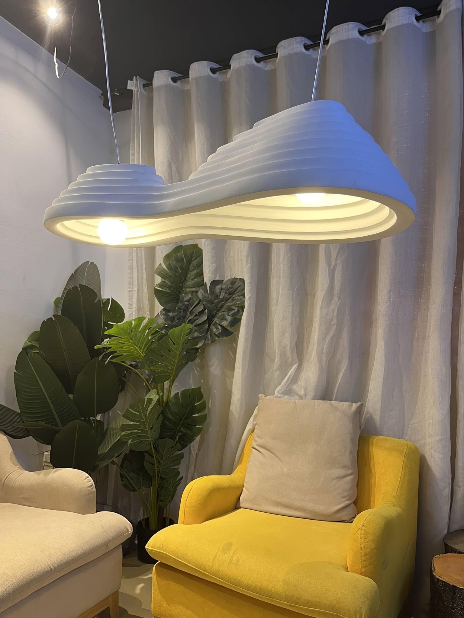 Modern Rice Field Sound Absorbing Resin Pendant Light Textured Acoustic Hanging Lamp for Offices and Homes
