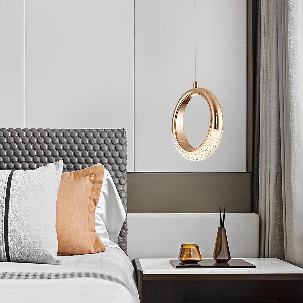 Modern Ring LED Pendant Light Electroplated Metal Circle Hanging Lamp for Dining Room and Bedroom