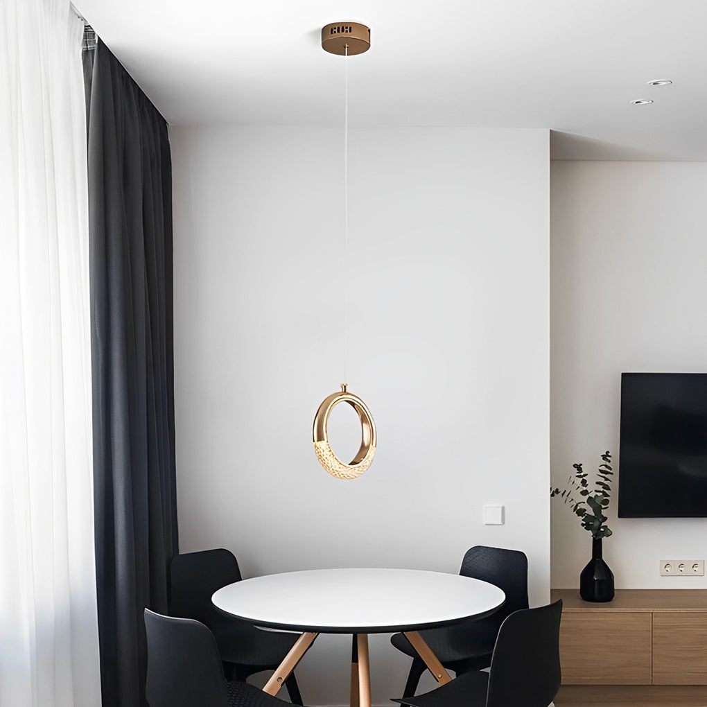 Modern Ring LED Pendant Light Electroplated Metal Circle Hanging Lamp for Dining Room and Bedroom