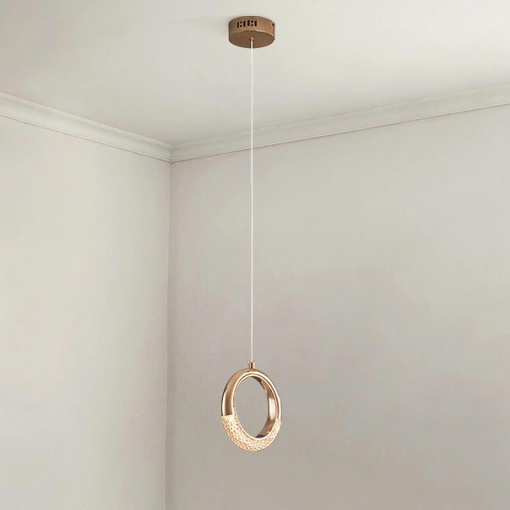Modern Ring LED Pendant Light Electroplated Metal Circle Hanging Lamp for Dining Room and Bedroom