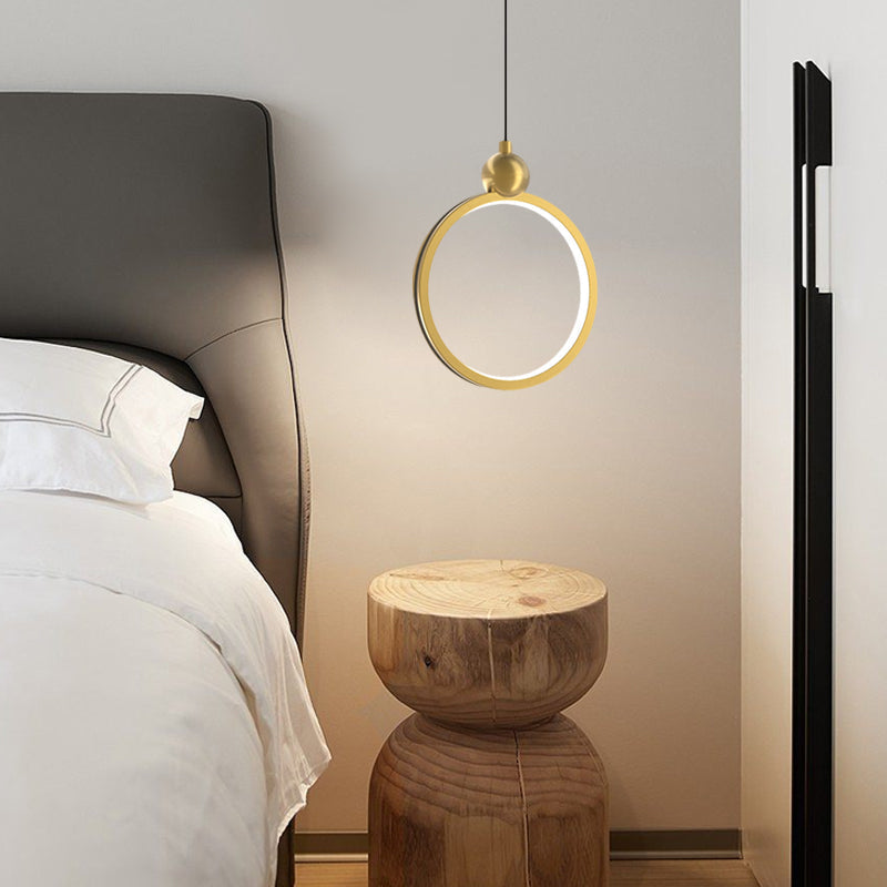 Modern Ring LED Pendant Light with Leather Accent 3 Step Dimming Aluminum Hanging Lamp