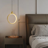 Modern Ring LED Pendant Light with Leather Accent 3 Step Dimming Aluminum Hanging Lamp