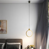 Modern Ring LED Pendant Light with Leather Accent 3 Step Dimming Aluminum Hanging Lamp