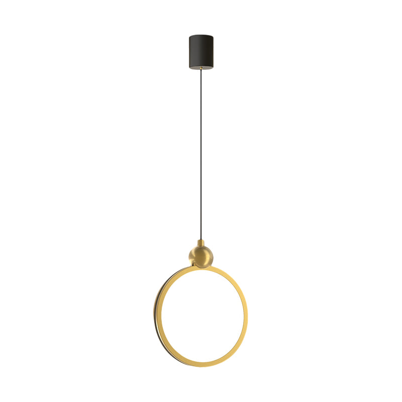 Modern Ring LED Pendant Light with Leather Accent 3 Step Dimming Aluminum Hanging Lamp