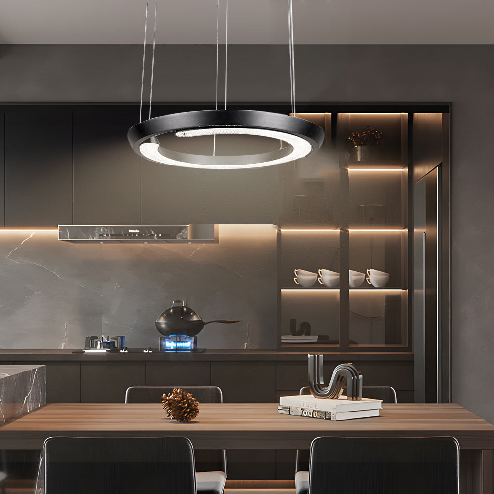 Modern Ring Shaped LED Pendant Light with Acrylic Shade and Adjustable Height for Living Room