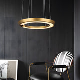 Modern Ring Shaped LED Pendant Light with Acrylic Shade and Adjustable Height for Living Room