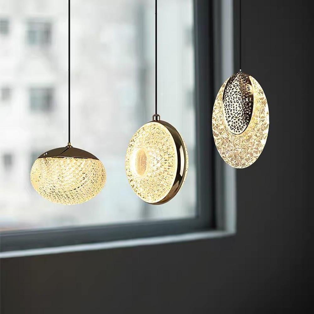 Modern Ring Shaped LED Pendant Light with Electroplated Metal and Acrylic Shade for Dining Room