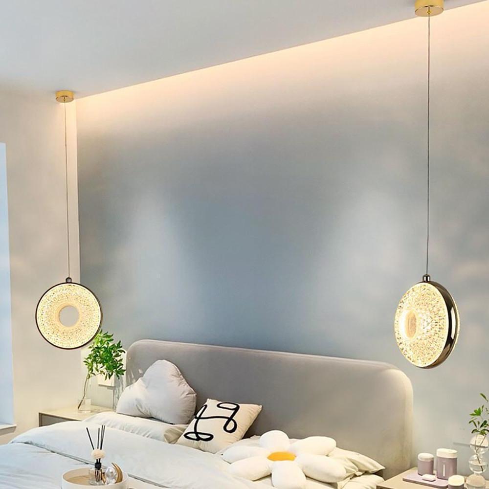 Modern Ring Shaped LED Pendant Light with Electroplated Metal and Acrylic Shade for Dining Room