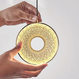 Modern Ring Shaped LED Pendant Light with Electroplated Metal and Acrylic Shade for Dining Room