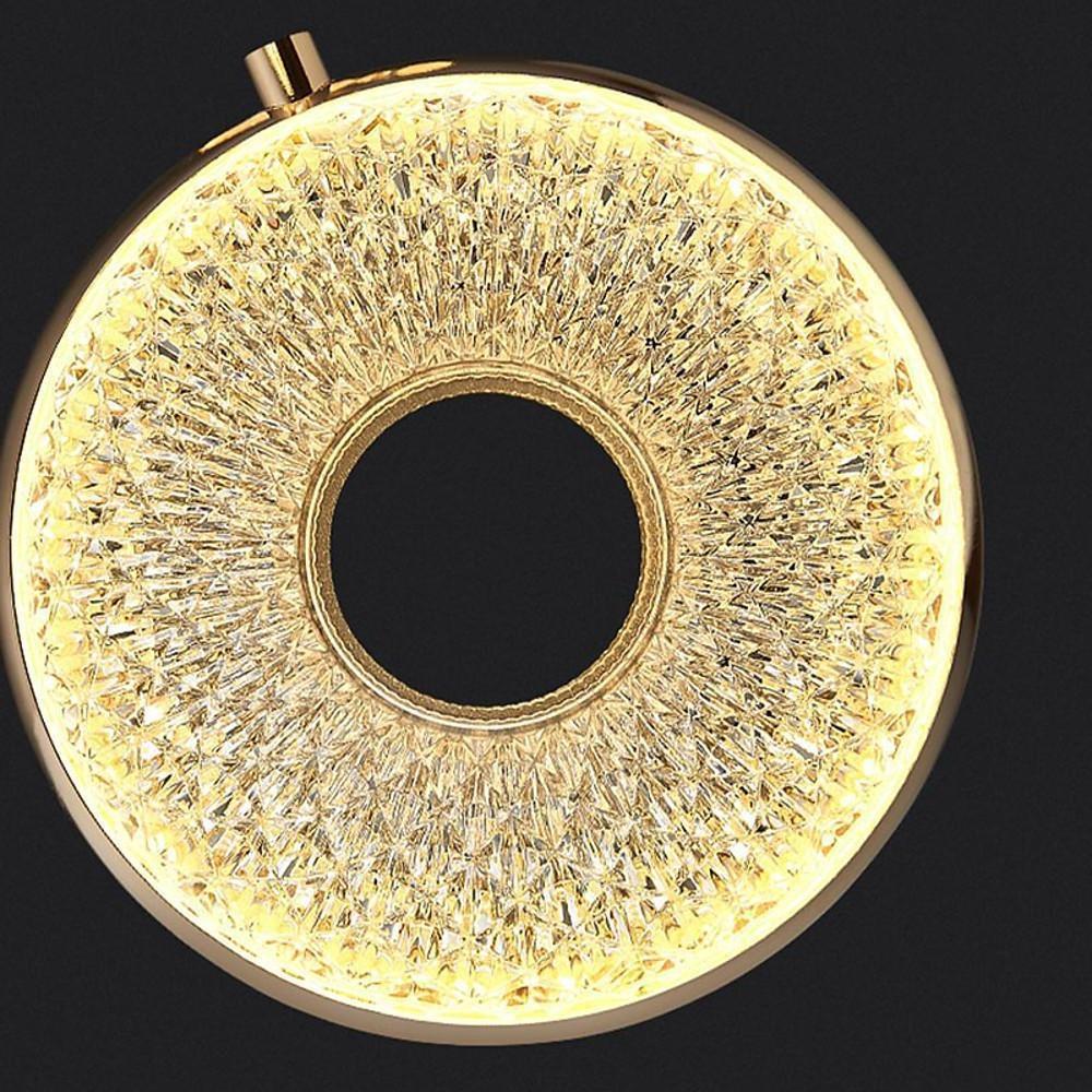 Modern Ring Shaped LED Pendant Light with Electroplated Metal and Acrylic Shade for Dining Room
