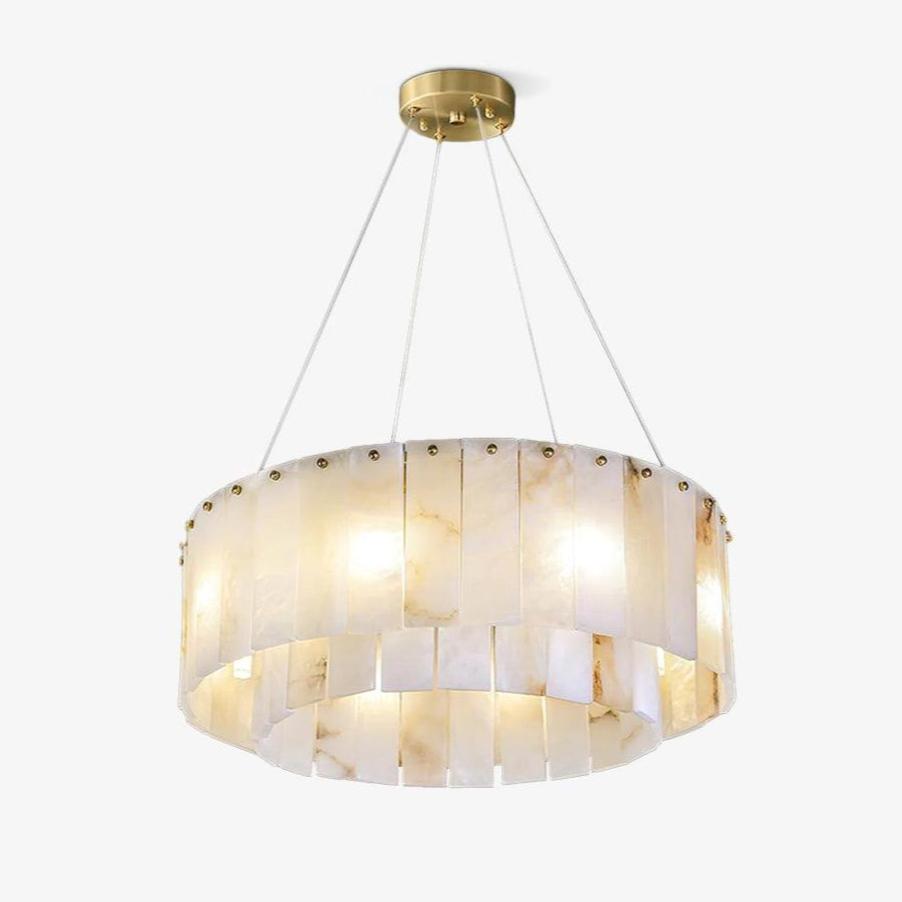 Modern Rock Alabaster Round Chandelier with Brass Hardware for Dining Room