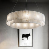 Modern Rock Alabaster Round Chandelier with Brass Hardware for Dining Room