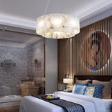Modern Rock Alabaster Round Chandelier with Brass Hardware for Dining Room
