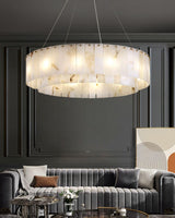 Modern Rock Alabaster Round Chandelier with Brass Hardware for Dining Room