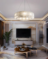 Modern Rock Alabaster Round Chandelier with Brass Hardware for Dining Room