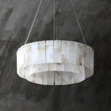Modern Rock Alabaster Round Chandelier with Brass Hardware for Dining Room